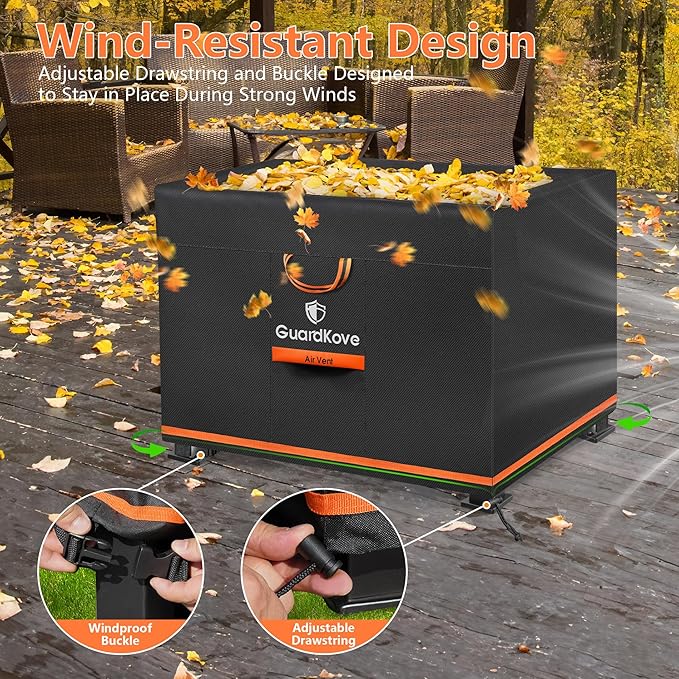 [Upgraded 1000D Heavy Duty Fabric] 36” Fire Pit Cover Square for 33”- 36” Fire Pit/Table, Waterproof Tear & Fade Resistant Firepit Cover with Buckle, Air Vents, Drawstring (36”L x 36”W x 20”H, Black)