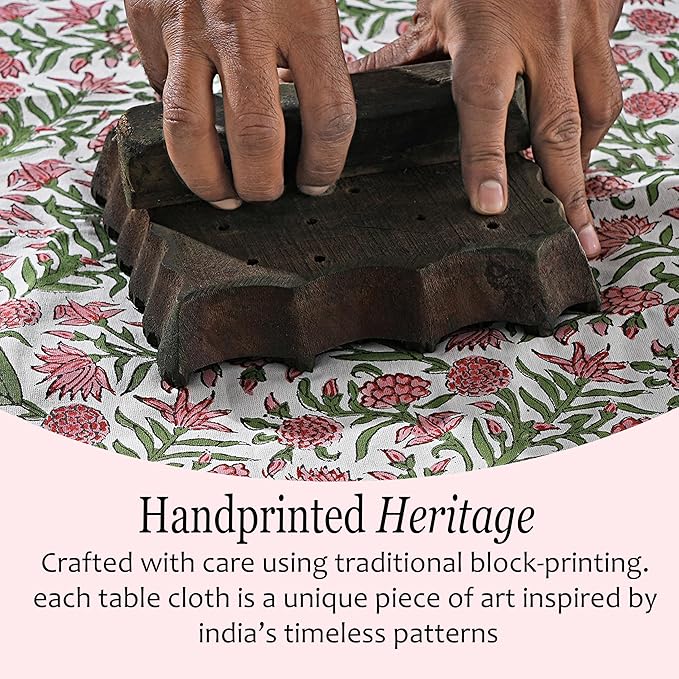 CPC Tablecloth 100% Cotton 70x118 Inch Indian Block Print Rectangle Table Cover, Table Cloth for Weddings, Spring/Summer, Barbeque - Red Garnet