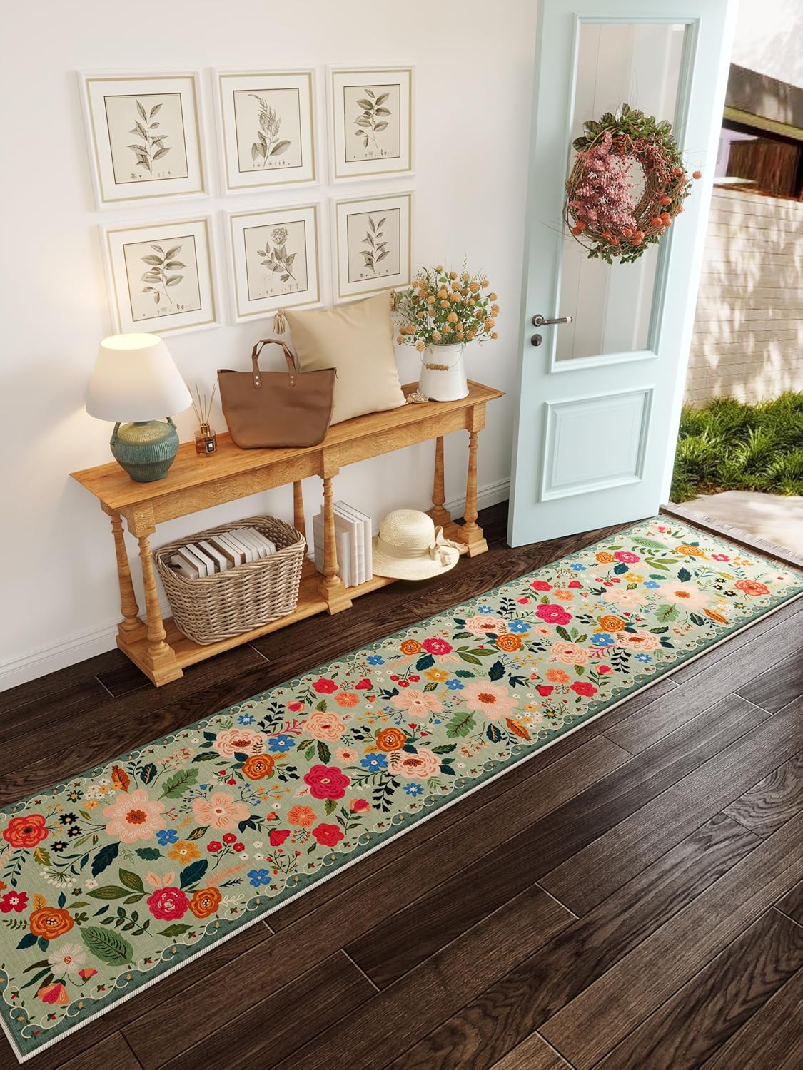 Rugcomf Runners for Hallways Kitchen Runner Rug Non Slip 2'x 10' Long Washable Rugs with Rubber Backing Soft Floral Carpet Runner for Hallways, Kitchen, Laundry, Bedroom, Bathroom(Green)