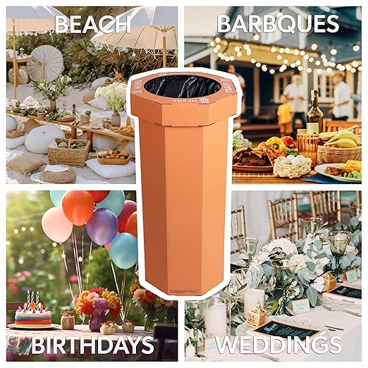 Eyely MPH1300B-SET2 Sal 25-Gallon Disposable Corrugated Cardboard Event Trash Can and Recycling Bin for BBQs, Beach, Parties & Events & Outdoor Activities, Carrot Cake (Set of 2)