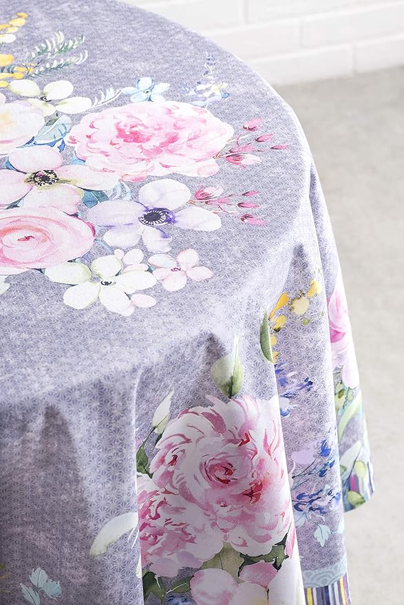 Maison d' Hermine Table Cloth Round Table 100% Cotton 69 Inches Tablecloth Reusable Decorative for Dining Room, Farmhouse, Home, Party, Festive & Wedding Spring Summer - Sweet Rose Lavender - Lush