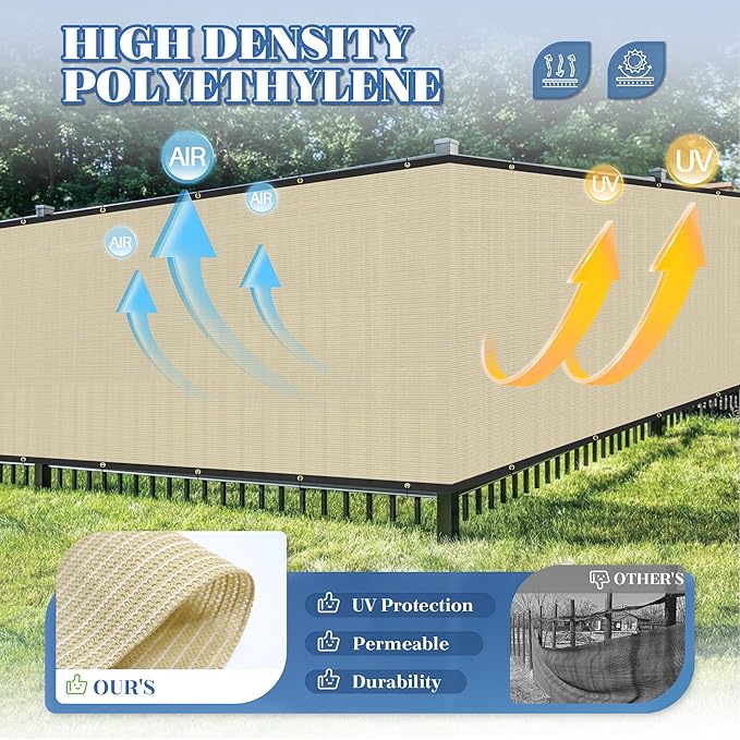 ECOOPTS 8'x287' Privacy Fence Screen Windscreen with Copper Grommets, Fit for Commercial Fence and Residential Garden Outdoor 90% UV Blockage, Cable Zip Ties Included (Beige)