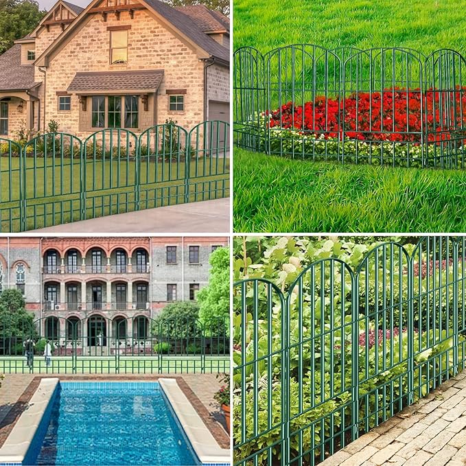 Adavin Animal Barrier Garden Fence,15 Pack Green 12''L x 25" H no dig Fence, Underground dig Protection for Dog Rabbits Rustproof Metal Wire Panel Border, 15 ft Ground Stakes for Outdoor Patio