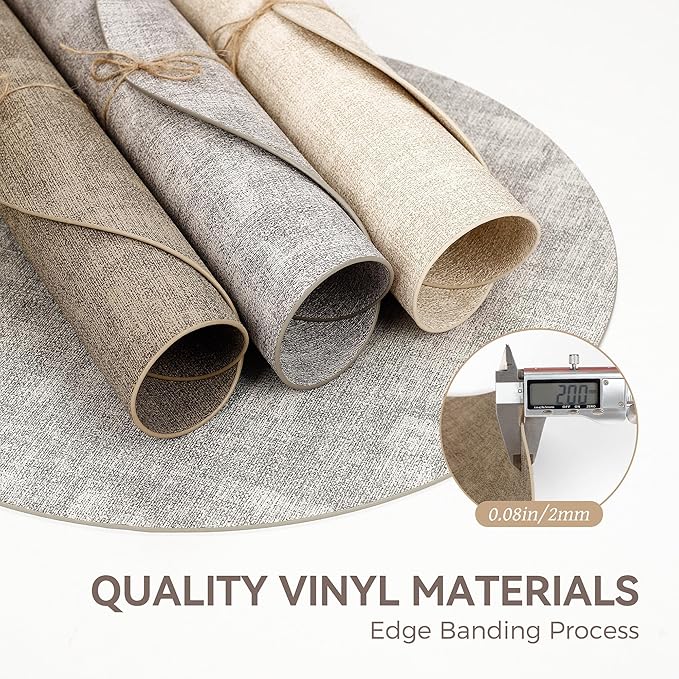 13" Round Placemats Set of 4, Reversible Faux Leather Heat Resistant Table Mats, Waterproof Oilproof Wipeable Table Protective Placemats for Vinyl, Washable for Indoor & Outdoor Use (4, Light Coffee)