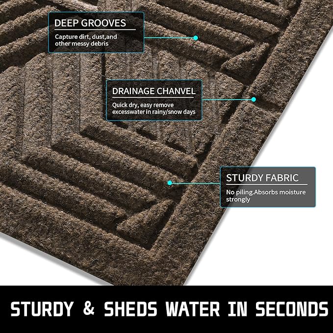 Yimobra Door Mats Outdoor 29.5x17, All-Season Waterproof Outdoor Mats for Front Door Entrance with Drainage Holes, Heavy Duty Non-Slip Doormat for Garage Patio Entryway Indoor, Brown