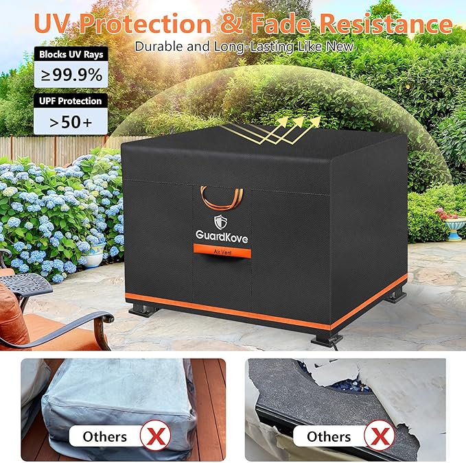 [Upgraded 1000D Heavy Duty Fabric] 32” Fire Pit Cover Square for 29”- 32” Fire Pit/Table, Waterproof Tear & Fade Resistant Firepit Cover with Buckle, Air Vents, Drawstring (32”L x 32”W x 24”H, Black)