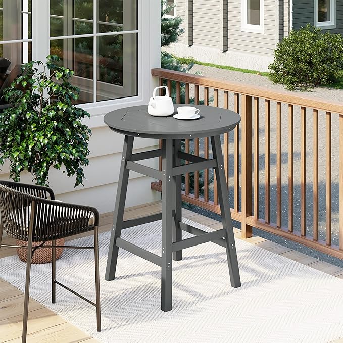Costaelm Patio Bistro Table, 42" Counter Height Round Patio Cocktail Bar Table with Umbrella Hole, Outdoor Bistro Dining Pub Table for Front Porch Deck Backyard Garden, Gray