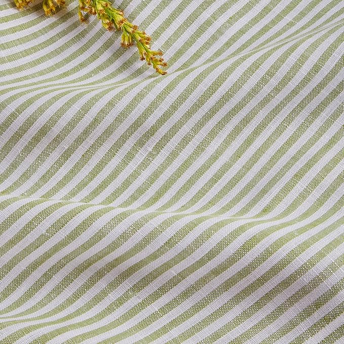 Solino Home Linen Table Runner 36 Inches - Narrow Stripe 100% Pure Linen Avocado and White Table Runner 14 x 36 Inch Ideal for Dresser and Coffee Tables - Winter, Spring, St Patricks Day, Easter