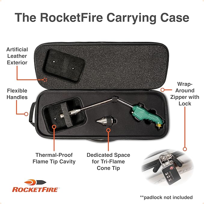 RocketFire Green Fire Starter Torch | Atlas | Charcoal Starter | Tri-Flame Tip | Propane & MAP/PRO Compatible | Case Included