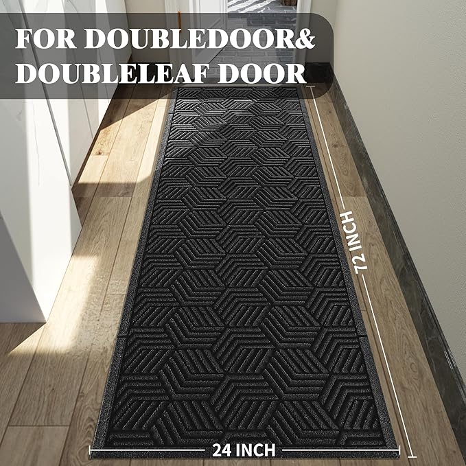Yimobra Outdoor Indoor Runner Mat 72x24, All-Season Waterproof Entrance Mat for Front Door with Drainage Holes, Heavy Duty Non-Slip Doormat for Garage Patio Entryway, Black