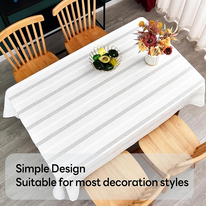 White Cotton Table Cloth for Rectangle Table Heavy Duty Farmhouse Vintage Tablecloth Washable Rustic Table Cover(White, 52''x120'')