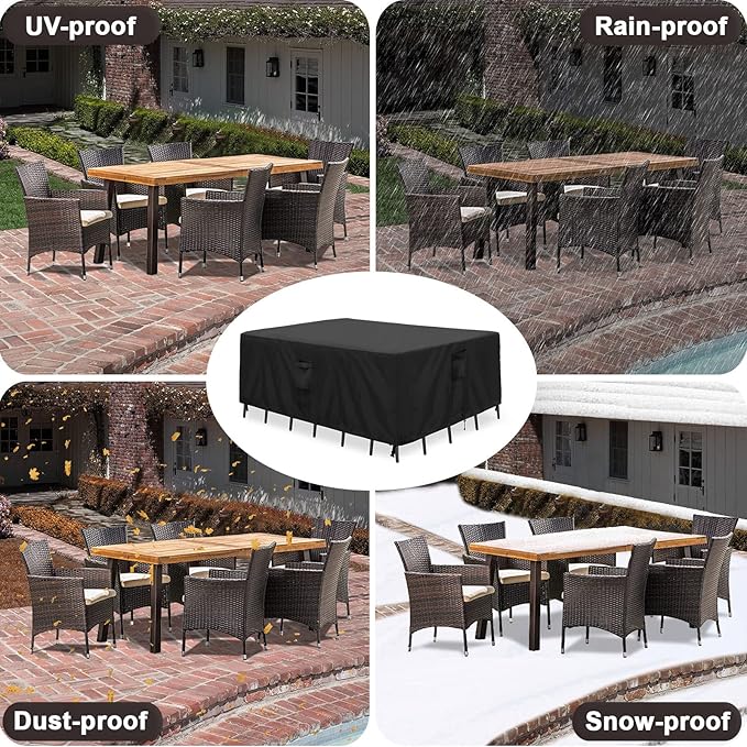 PureFit Patio Furniture Covers, Outdoor Table Furniture Cover Waterproof Rectangle, Patio Sectional Couch Set Cover for Deck, Lawn and Backyard, UV Resistant, 126"L x 63"W x 28"H, Black