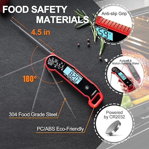 Atogou Professional Food & Meat Thermometer, 1 Sec Instant Read & ±0.5℉ Accuracy, Thermocouple Sensor, IP67 Waterproof Digital Thermometer for Cooking, BBQ, Grill Gifts for Men Him Dad Birthday