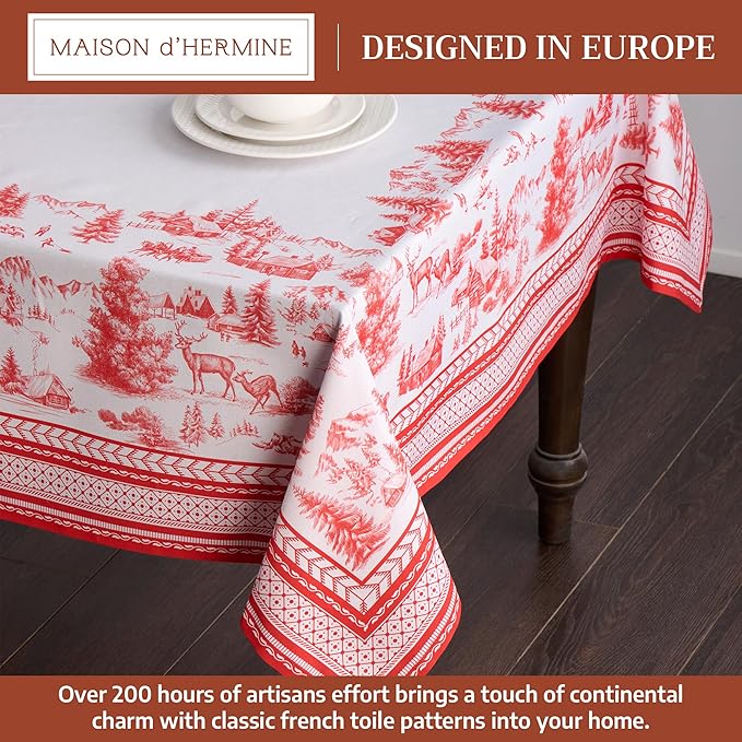Maison d' Hermine Table Cloth Square Table 100% Cotton 54 x 54 Inches Fall Tablecloth Reusable Everyday Use for Thanksgiving Christmas Decorations Dining Farmhouse Party (Winter Jouy)