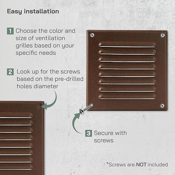 Vent Systems - 5 x 5 Inch (Inner) Pack of 10 Brown Metal Square Soffit Air Vent Grille Cover, Register Vent Deflector Louver Built-in Mesh HVAC for Bathroom Home Office Kitchen 6.5" x 6.5" (Outer)