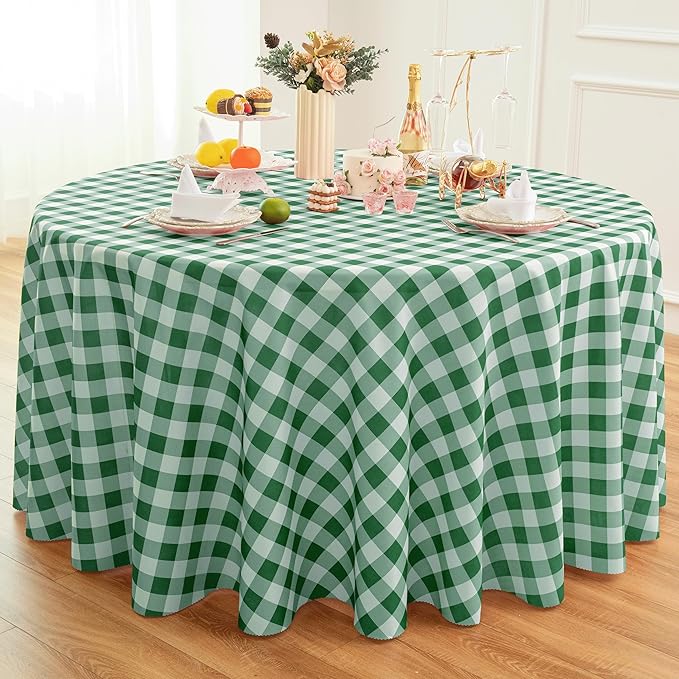 Waterproof Plaid Tablecloth Fabric - Round 108 Inch Classic Gingham Checker Table Cloth for Indoor/Outdoor Use - Buffalo Table Cover for Picnics, BBQs, and Parties