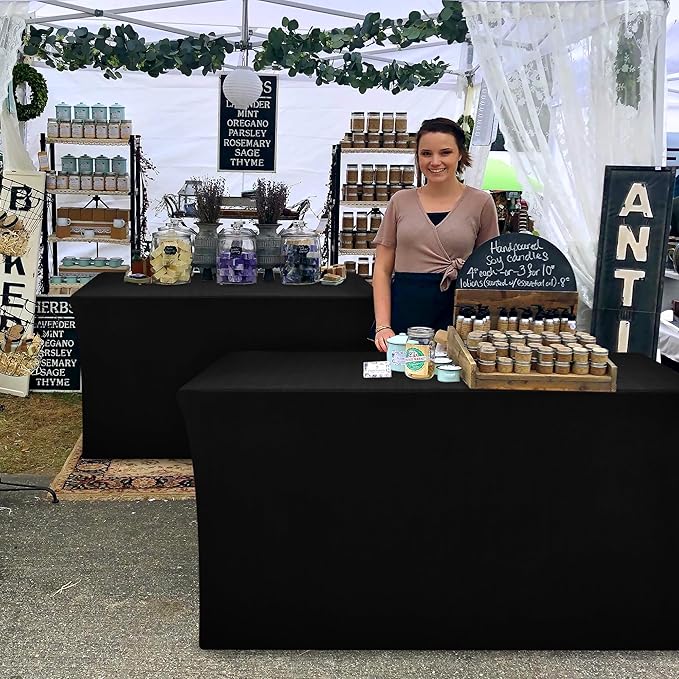 Nasitos 2 Pack Black Modern Rectangular Spandex & Polyester Blend Tablecloths, 48x24 Inch, Stain & Wrinkle Resistant, Fits 4-8ft Tables, Ideal for Weddings, Banquets, Parties