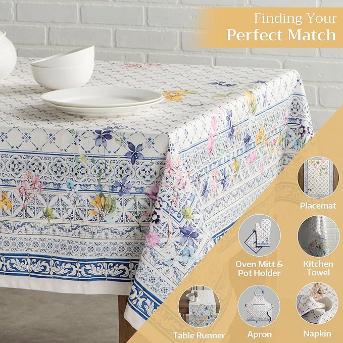 Maison d' Hermine Table Cloth Rectangle Table 100% Cotton 60 x 120 Inches Tablecloth Reusable Decorative Everyday Use for Dining Room, Farmhouse, Home, Party, Festive & Wedding Spring Summer - Faience