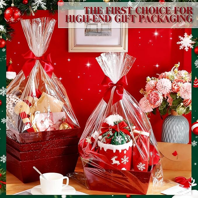 Wonderjune 20 Pcs Valentines Day Gift Baskets Empty To Fill Baskets For Gifts Empty With Gift Bag Bow Valentines Gifts Storage Basket Bulk for Wedding Party Wrapping(Wine Red)