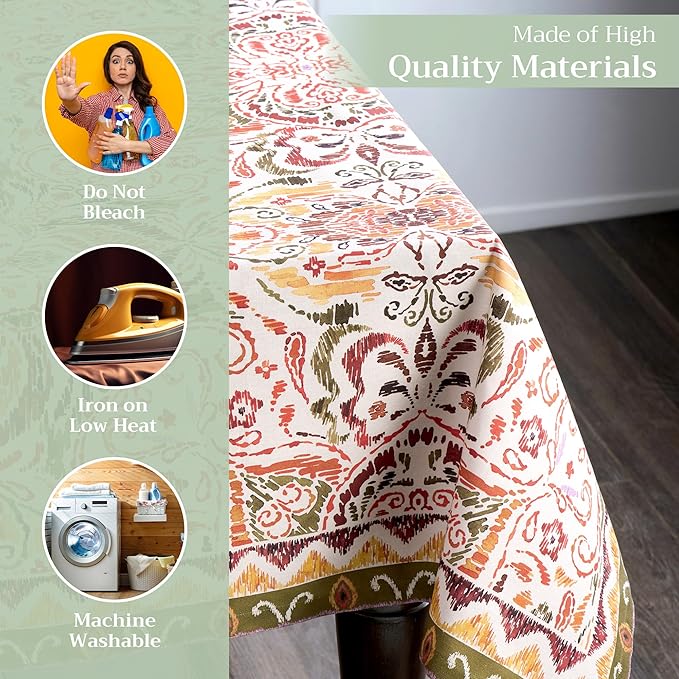 Maison d' Hermine Table Cloth Rectangle Table 100% Cotton 60 x 108 Inches Fall Tablecloth Reusable Everyday Use for Thanksgiving Christmas Decorations Dining Farmhouse Party (Damask)