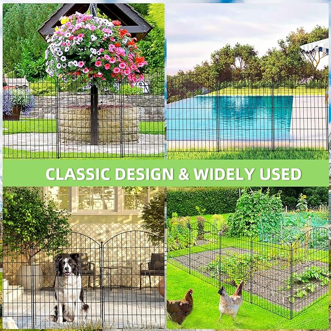 Decorative Garden Fence 40in (H) x12ft (L), 5 Pack No Dig Fence Animal Barrier for Dog with Lock, Arched Flower Bed Edging, Wire Border Panel Fencing for Yard Patio Outdoor Decor