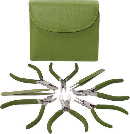 The Beadsmith Fashion Color Pliers – Set of 8 Slimline Color-Coordinated Tools – Matching Clutch in Olive – Jewelry Making Supply Kit to Create Necklaces, Bracelets, Earrings & More