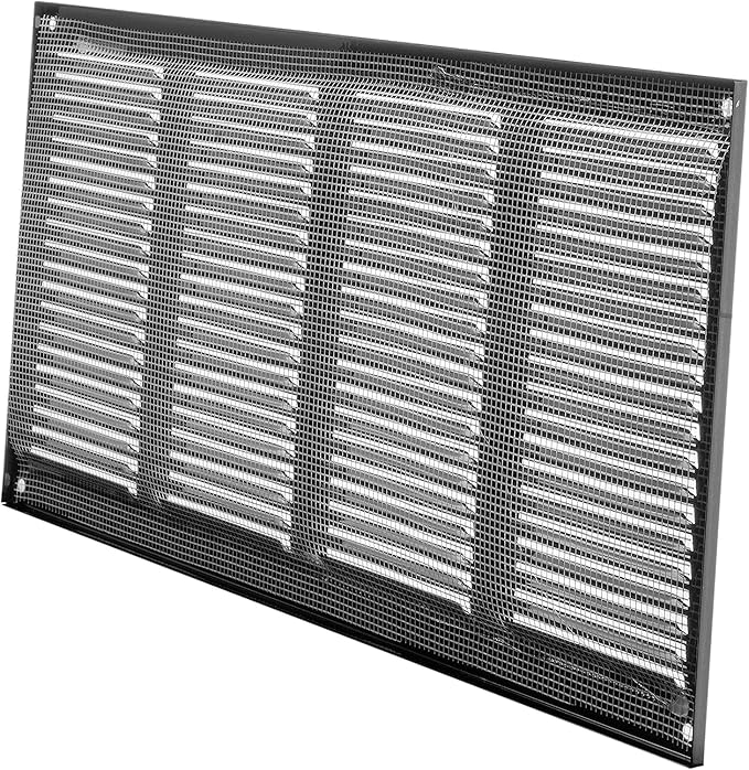 Repa Market 5-Pack Air Vent Cover 16x8 Inch (Outer Dimensions) Black Galvanized Steel Louvered Grill Cover with Mesh Screen/Wall or Ceiling Vent/HVAC Register for Indoor and Outdoor Ventilation
