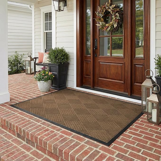 Ecomills Deluxe Diamond Entrance Door Mat, XX-Large Heavy Duty Absorbent Rubber Rug, Brown, 4’ X 6’ feet