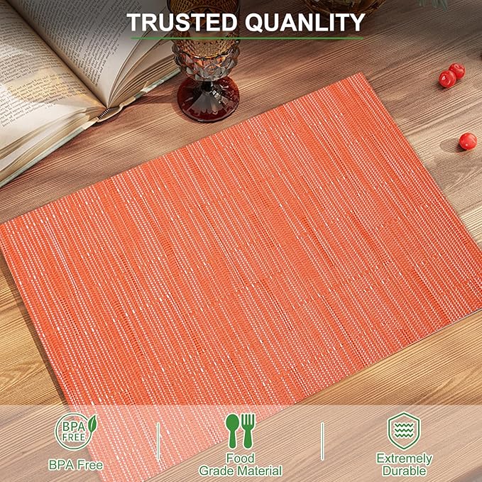 BETEAM Placemats Set of 4, Woven Vinyl Placemat for Dining Table Washable Wipeable Kitchen Place Mats Durable Indoor Outdoor Table Mats