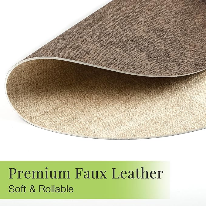 13-Inch Faux Leather Round Placemats Set of 8, Waterproof Anti-Slip Dual Sided Place mats, Heat Resistant Washable Table Mats with Coaster, Suitable for Indoor & Outdoor (8, Beige Dark Coffee)