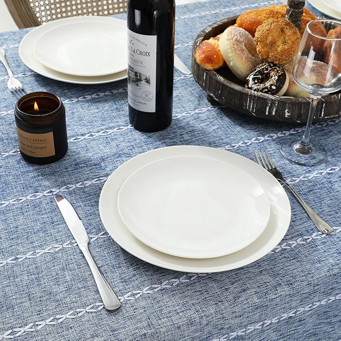 Chassic 60 x 60 inches Farmhouse Style Linen tablecloths, Wrinkle Resistant Washable Dining Room Table Cloths for Square Tables - Blue