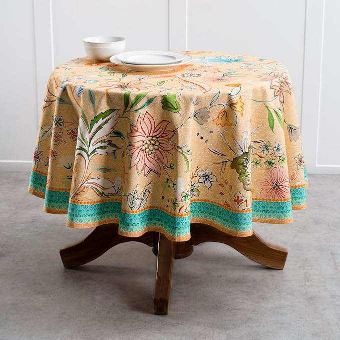 Maison d' Hermine Table Cloth Round Table 100% Cotton 69 Inches Tablecloth Reusable Decorative for Dining Room, Farmhouse, Home, Party, Festive & Wedding Spring Summer - Luxury Loft – Peach