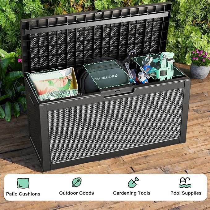 60 GallonOutdoor Storage Box,Resin Deck Boxes Waterproof, IndoorOutdoor Bin for Package Delivery, Patio Cushions, Gardening Tools, Lockable, UV Resistant