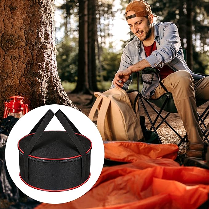 Camping Tableware Organizer Outdoor Hiking Plate Dishes Bowl Pot Storage Bag, Large Round Crockery Protectors Travel Dinnerware Chest, Camp Dish Bags with Zipper for Cupboard