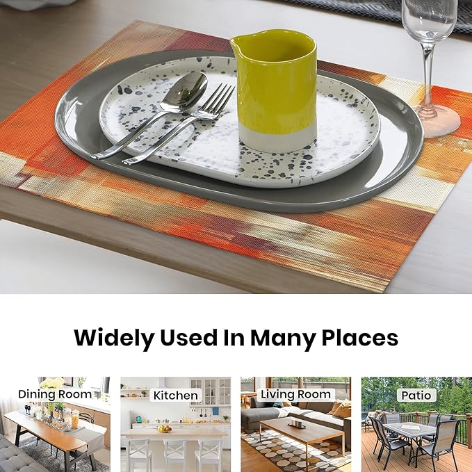 Orange Placemats for Dining Table Set of 6 Modern Art Abstract Painting Place Mats Washable Linen Placemat for Kitchen Home Dinner Party Decor 18x12 Inches