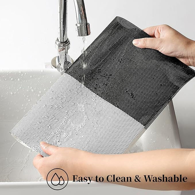 Leetaltree Gray with White Grid Pattern Placemats Set of 6 - Heat Resistant Non-Slip Place mats for Dining Table, Washable Durable PVC Vinyl Woven Table Mats（Grey Grid, 6）