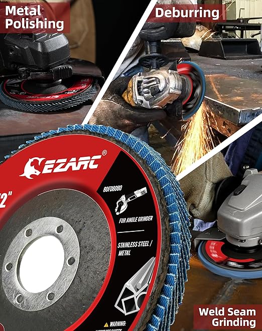 EZARC Flap Discs 80 Grit, 4.5" x 7/8" High Density Jumbo Zirconia Flap Sanding Disc Type 29 for Sanding, Rust Removal, Finishing, Grinding, Deburring (12 Pack)