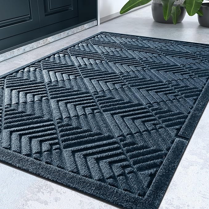 Yimobra Door Mats Outdoor 29.5x17, All-Season Waterproof Outdoor Mats for Front Door Entrance with Drainage Holes, Heavy Duty Non-Slip Doormat for Garage Patio Entryway Indoor, Blue