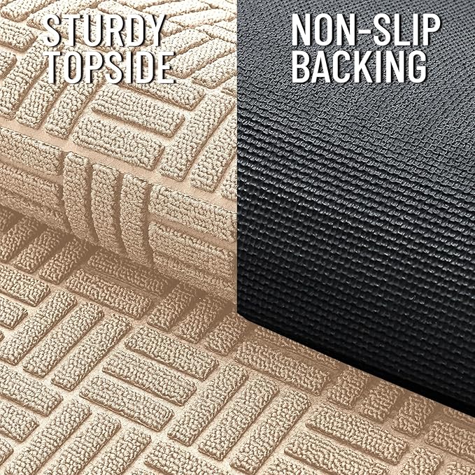 OLANLY Front Door Mat Outside Entrance 59x23, Absorbent, Heavy Duty Sturdy Natural Rubber Doormat Indoor Outdoor, Non-Slip, Stain and Fade Resistant, Low Profile Floor Mat for Entryway, Latte White