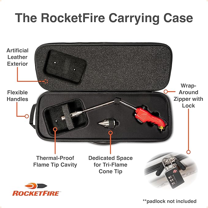 ROCKETFIRE Fire Starter Torch | Perfect Propane Torch Head, Grill Gun, Charcoal Torch | Compatible with Bernzomatic Propane & MAP/PRO Fuels | Tri-Flame Tip | Fuel NOT Included | Case Included | Red