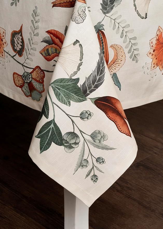 Maison d' Hermine Table Cloth Rectangle Table 100% Cotton 60 x 90 Inches Fall Tablecloth Reusable Everyday Use for Thanksgiving Christmas Decorations Dining Farmhouse Party (Dalida)