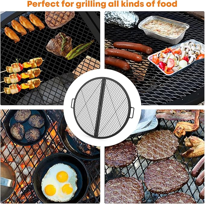 Stanbroil X-Marks Fire Pit Cooking Grill Grates, Foldable Round Cooking Grate with Handles, 36 Inch Portable Outdoor Campfire BBQ Grill, Black