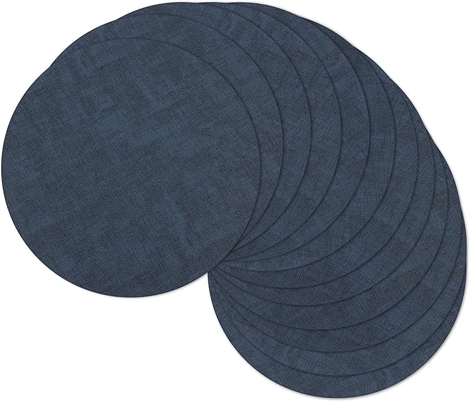 13" Round Placemats Set of 12, Reversible Faux Leather Heat Resistant Table Mats, 100% Waterproof Oilproof Wipeable Table Protective Placemats for Vinyl, Washable for Indoor (12, Navy Blue)
