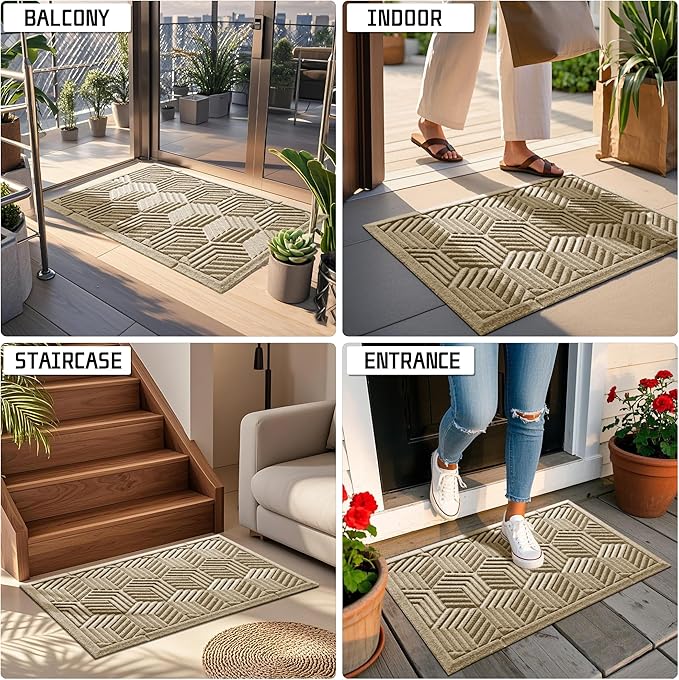 Yimobra Door Mats Outdoor 29.5x17, All-Season Waterproof Outdoor Mats for Front Door Entrance with Drainage Holes, Heavy Duty Non-Slip Doormat for Garage Patio Entryway Indoor, Beige