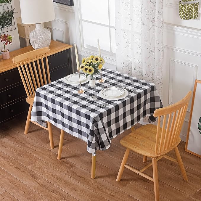 Cupuamon 2 Pack Waterproof Polyester Fabic Square Checkered Tablecloth，54x54 Outdoor Table Cloth，Oil Stain Prevention Table Cloth for Pinics and Parties（Black and White）