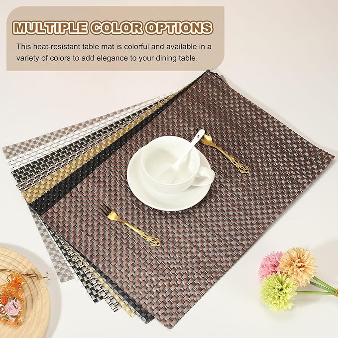 uxcell Faux Linen Placemats, 12x18 Inch Heat Resistant Place Mats Machine Washable Non-Slip Cloth Placemats for Dining Table Kitchen Indoor Outdoor Home Decoration(Red,4Pcs)