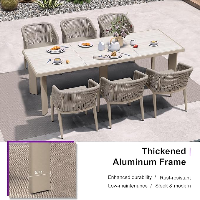 PURPLE LEAF 11 Pieces Outdoor Dining Set Patio Table and Chairs Set Aluminum Wicker Rattan Patio Furniture Set for Lawn Garden Backyard Champagne