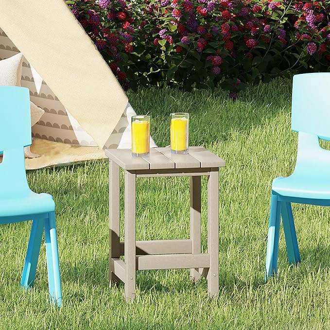 Costaelm Kids Outdoor Side Table, Small Patio HDPE Adirondack Square Table, Porch End Table for Outside Pool Garden, Sand