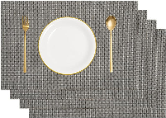 uxcell Faux Linen Placemats, 12x18 Inch Heat Resistant Place Mats Machine Washable Non-Slip Cloth Placemats for Dining Table Kitchen Indoor Outdoor Home Decoration(Brown,4Pcs)