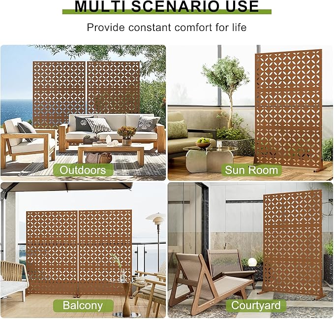 Heavy-Duty Outdoor Privacy Screen for Patio, Balcony, Backyard - 72" H * 44" W Metal Room Divider with Classic Clover Pattern, Anti-Tipping Kit, Weather Resistant, Easy Assembly (Raw Nmber-SYC)